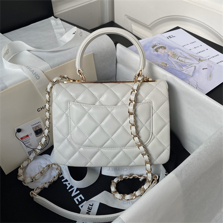 Cha.nel Trendy CC Mini Flap Bag With Top Handle Lambskin Gold Tone Metal White AS4654