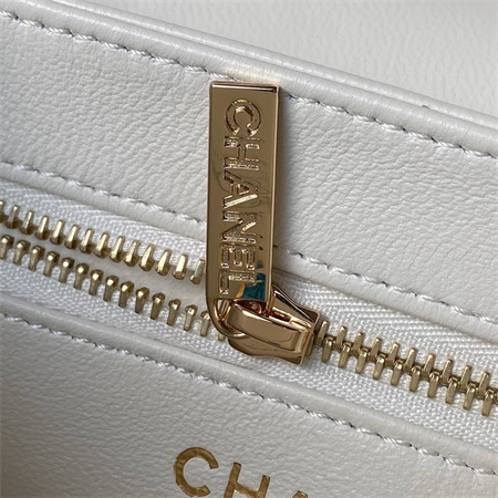 Cha.nel Trendy CC Mini Flap Bag With Top Handle Lambskin Gold Tone Metal White AS4654