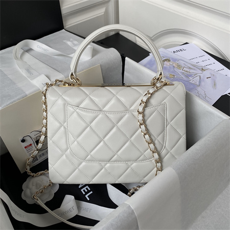 Cha.nel Trendy CC Flap Bag With Top Handle Lambskin Gold Tone Metal White A92236