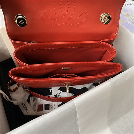 Cha.nel Trendy CC Flap Bag With Top Handle Lambskin Gold Tone Metal Red A92236