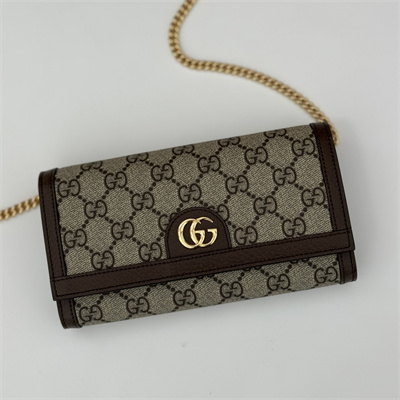 Gu.cci Ophidia chain wallet Beige and ebony GG Supreme canvas 772309