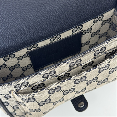 Gu.cci GG super mini bag Beige and ebony Original GG canvas and Navy leather 795213