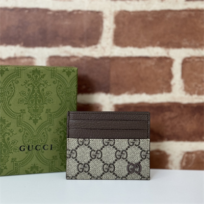 Gu.cci Bi-color card case with GG detail Supreme canvas Brown 795230