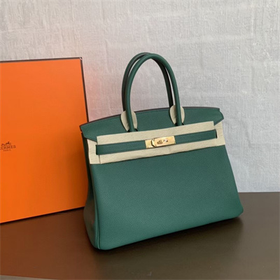 Bir.kin Bag TOGO Leather 25/30/35CM Gold/Silver Hardware In Malachite Color HS