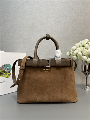 Prada Buckle medium suede handbag with belt brown 1BA434