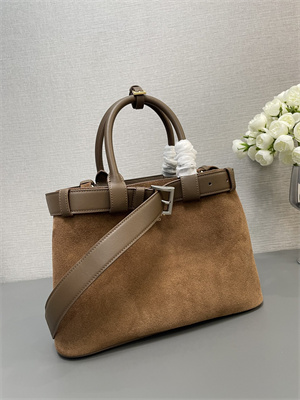 Prada Buckle medium suede handbag with belt  brown 1BA434