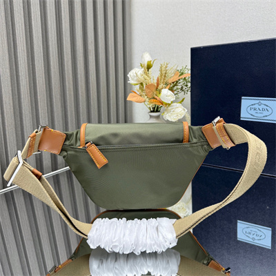 Prada Re-Nylon and leather shoulder bag Military/Caramel 2VH176