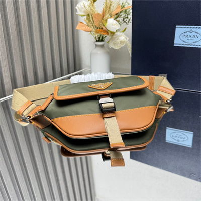 Prada Re-Nylon and leather shoulder bag Military/Caramel 2VH176