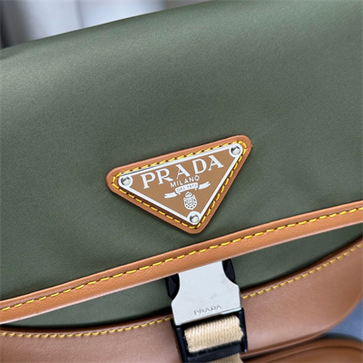 Prada Re-Nylon and leather shoulder bag Military/Caramel 2VH176