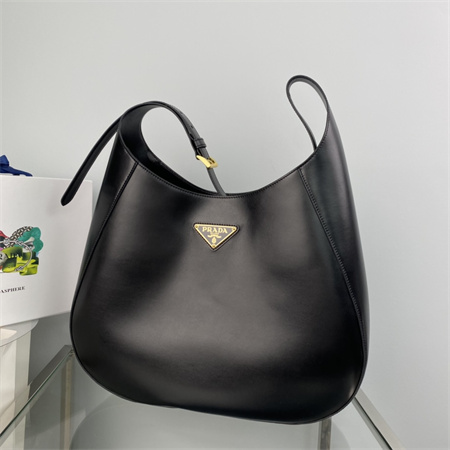 Prada Large leather shoulder bag with topstitching Black 1BC181