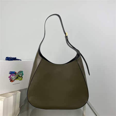 Prada Large leather shoulder bag with topstitching Green 1BC181