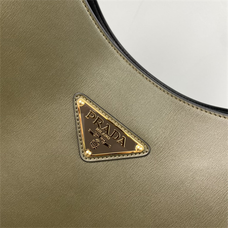 Prada Large leather shoulder bag with topstitching Green 1BC181