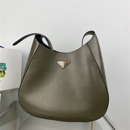 Prada Large leather shoulder bag with topstitching Green 1BC181