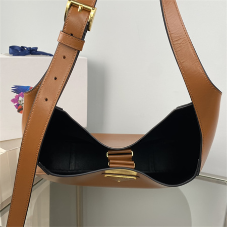 Prada Large leather shoulder bag with topstitching Brown 1BC181