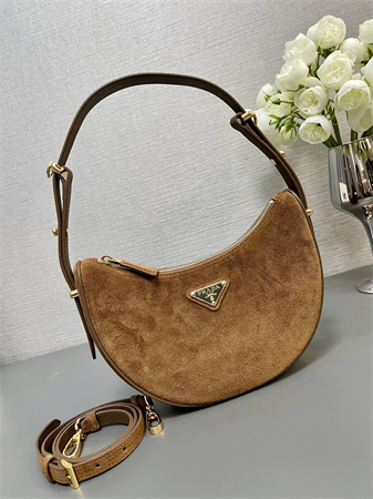 Prada Arqué suede shoulder bag  Brown 1BC194