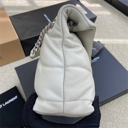 Y.S.L PUFFER MEDIUM In Nappa Lambskin Silver Tone Metal White Color