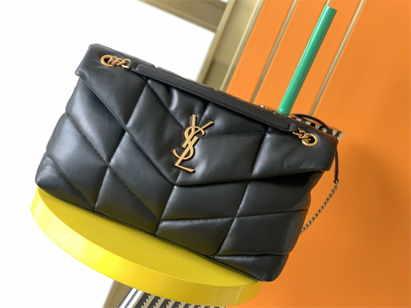 Y.S.L PUFFER MEDIUM In Nappa Lambskin Gold Tone Metal Black Color