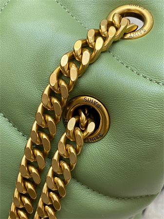 Y.S.L PUFFER MEDIUM In Nappa Lambskin Gold Tone Metal Avocado Green Color