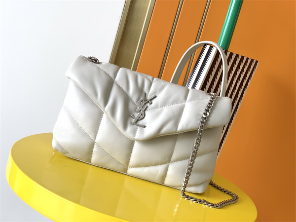 Y.S.L TOY PUFFER In Nappa Lambskin Silver Tone Metal White Color