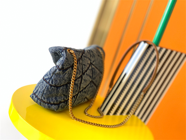 Y.S.L TOY PUFFER In Black Denim Fabric Gold Tone Metal