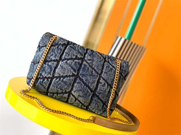 Y.S.L TOY PUFFER In Black Denim Fabric Gold Tone Metal