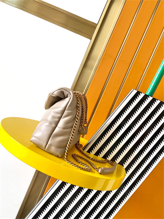 Y.S.L TOY PUFFER In Nappa Lambskin Gold Tone Metal Beige Color