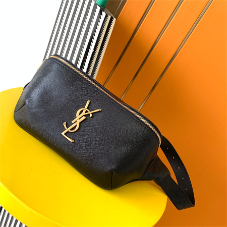Y.S.L MONOGRAM BELT BAG IN Black Leather Gold Tone Hardware