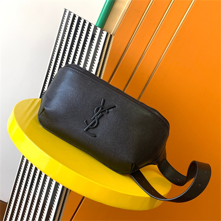 Y.S.L MONOGRAM BELT BAG IN Black Leather Black Tone Hardware