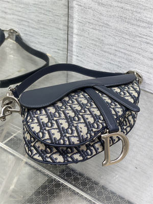 CD Saddle Bag Oblique Jacquard & Smooth Calfskin Blue Color
