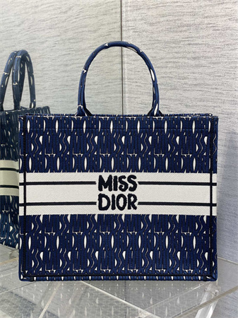 CD Miss Dior Large Book Tote Allover Emb Navy Blue