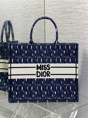 CD Miss Dior Large Book Tote Allover Emb Navy Blue