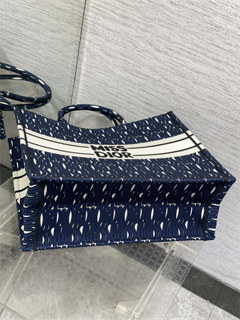 CD Miss Dior Large Book Tote Allover Emb Navy Blue