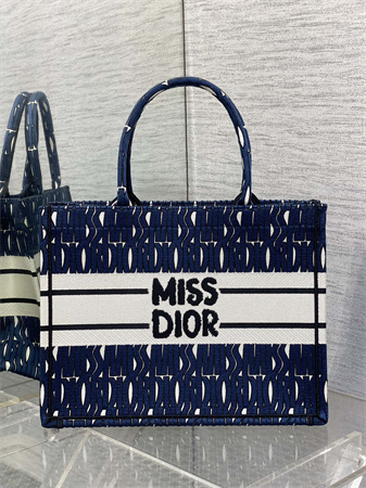 CD Miss Dior Medium Book Tote Allover Emb Navy Blue