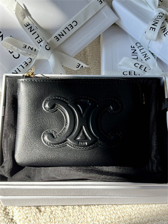 Celine Triomphe Coin Purse Smooth Calfskin Black