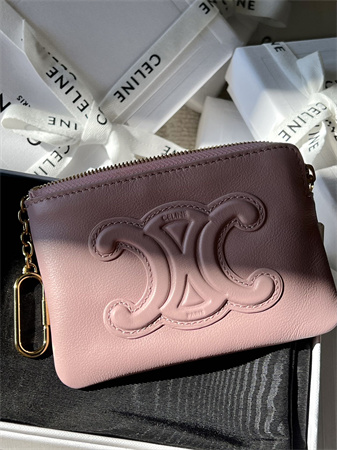Celine Triomphe Coin Purse Smooth Calfskin Pink