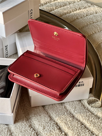 Celine TRIOMPHE COMPACT WALLET in Shiny calfskin Red