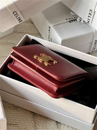 Celine TRIOMPHE COMPACT WALLET in Shiny calfskin Red