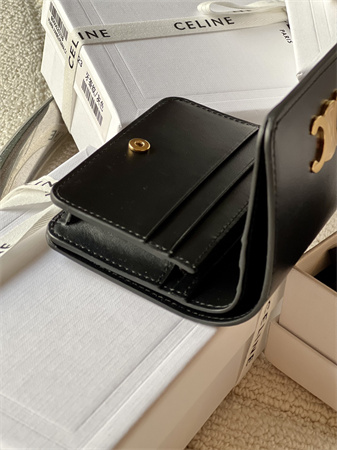 Celine TRIOMPHE COMPACT WALLET in Shiny calfskin Black
