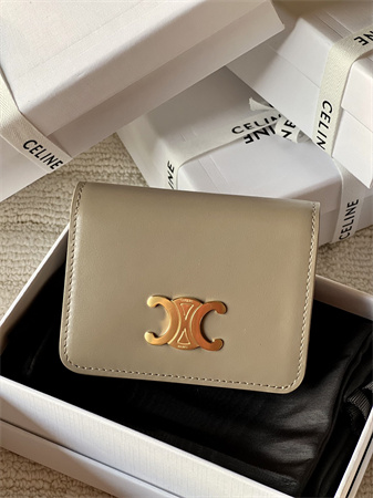 Celine TRIOMPHE COMPACT WALLET in Shiny calfskin Grey