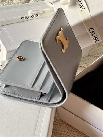 Celine TRIOMPHE COMPACT WALLET in Shiny calfskin Blue
