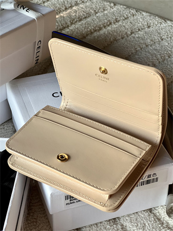 Celine TRIOMPHE COMPACT WALLET in Shiny calfskin Beige