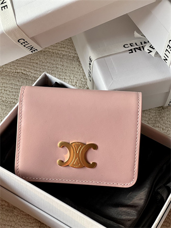 Celine TRIOMPHE COMPACT WALLET in Shiny calfskin Pink