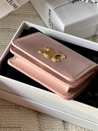 Celine TRIOMPHE COMPACT WALLET in Shiny calfskin Pink
