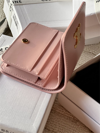 Celine TRIOMPHE COMPACT WALLET in Shiny calfskin Pink