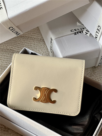 Celine TRIOMPHE COMPACT WALLET in Shiny calfskin Cream