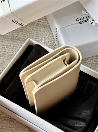 Celine TRIOMPHE COMPACT WALLET in Shiny calfskin Cream