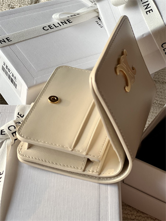 Celine TRIOMPHE COMPACT WALLET in Shiny calfskin Cream