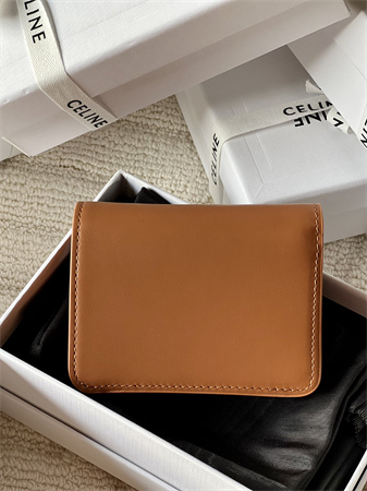 Celine TRIOMPHE COMPACT WALLET in Shiny calfskin Brown