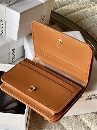 Celine TRIOMPHE COMPACT WALLET in Shiny calfskin Brown