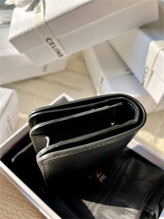 Celine TRIOMPHE COMPACT WALLET in Shiny calfskin Black